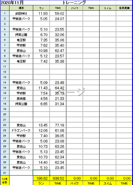 2020年11月のトレーニング結果