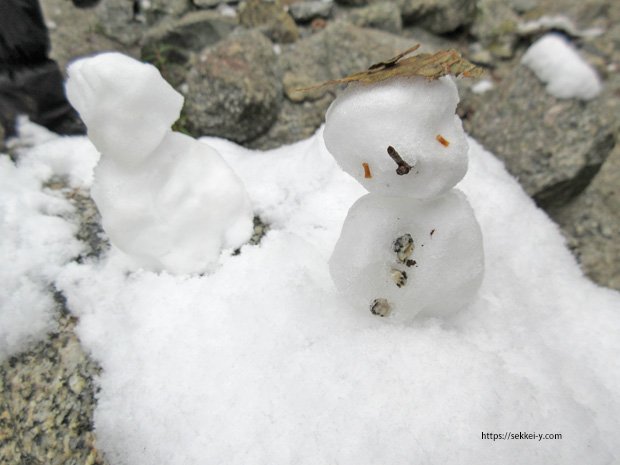 雪のドンドコ沢と雪だるま