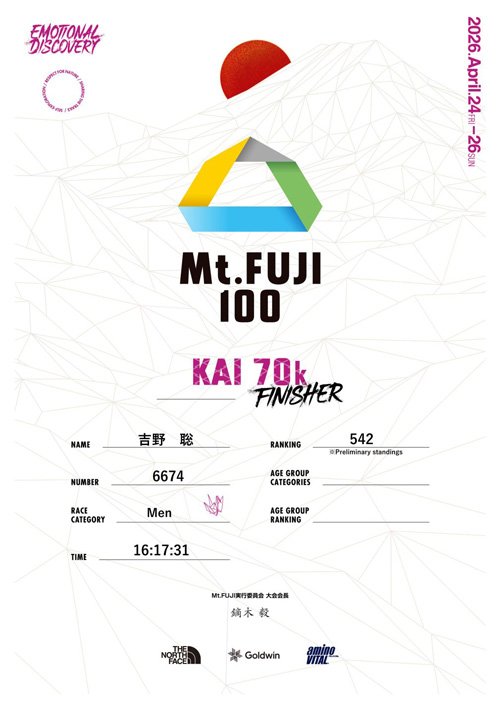 2026kai70　完走証　吉野聡