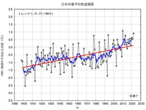 過去100年　日本の夏の平均気温