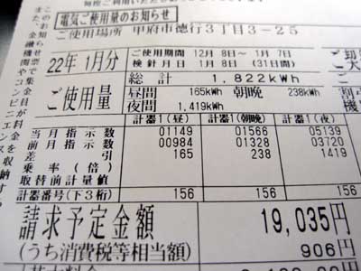 H22年1月電気料金
