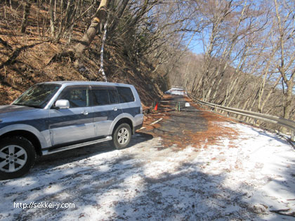 日向山に向かう林道の雪