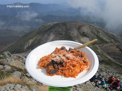 乗鞍岳山頂パスタ完成です。